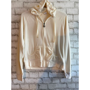 VTG Y2K Old Navy Cream Velour Zip Up Hoodie Size Medium Loungewear